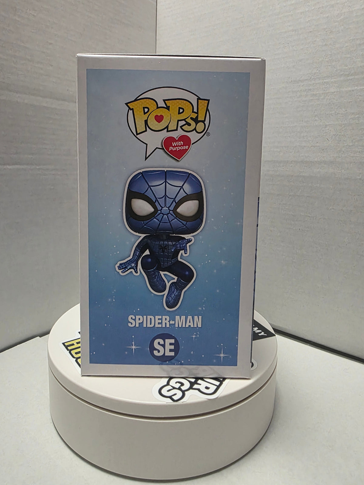 Funko Pop Spider-Man Make-A-Wish SE front panel showing Spider-Man SE label