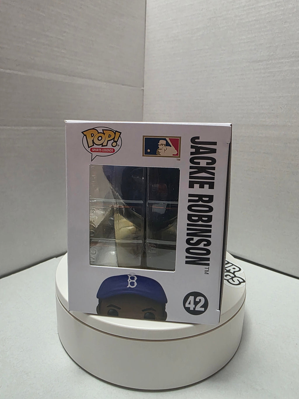 Funko Pop! Jackie Robinson back of box with biography and black and white photo