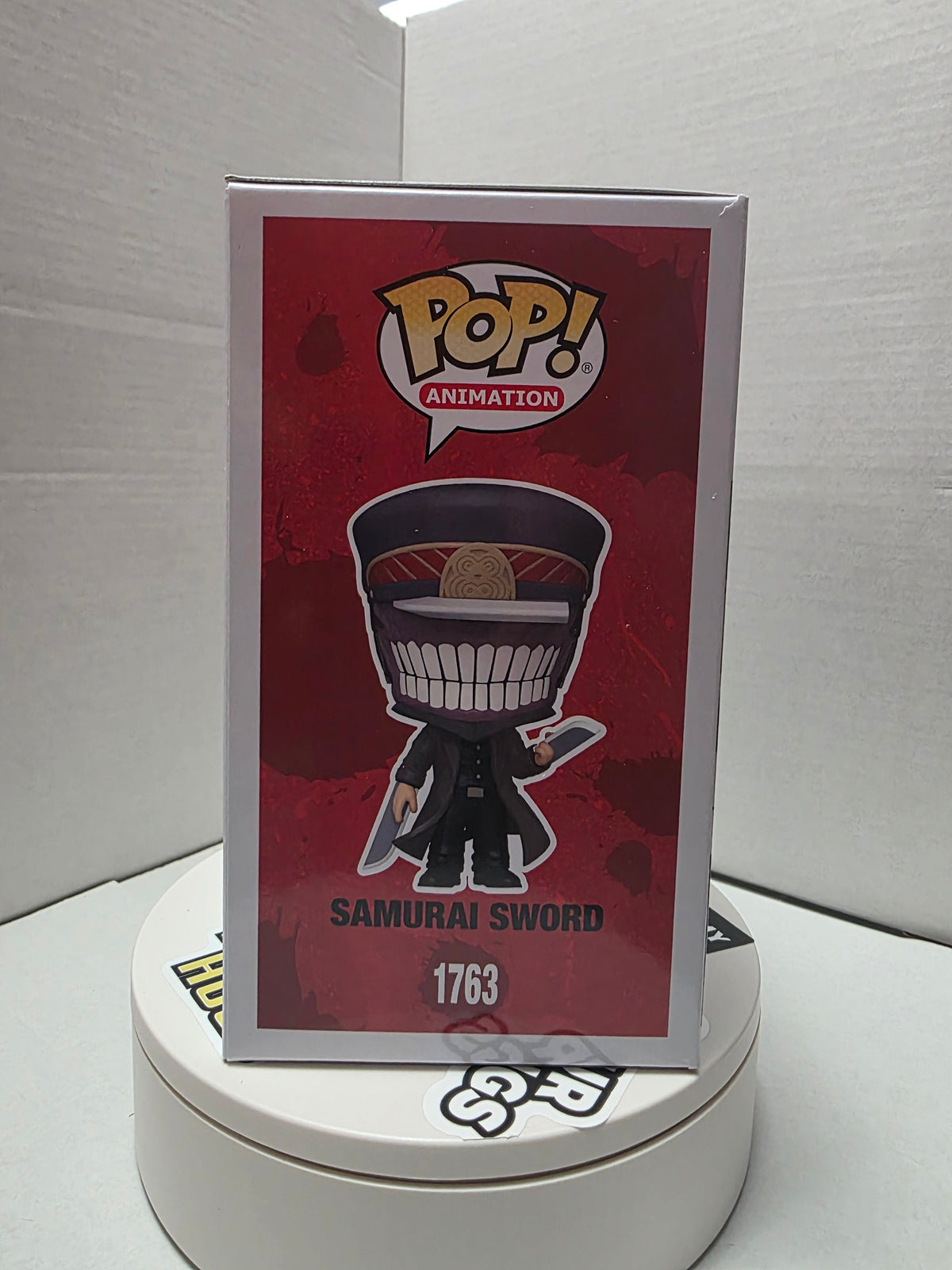 Back of Funko Pop Chainsaw Man Samurai Sword #1763 box showing full Chainsaw Man collection lineup
