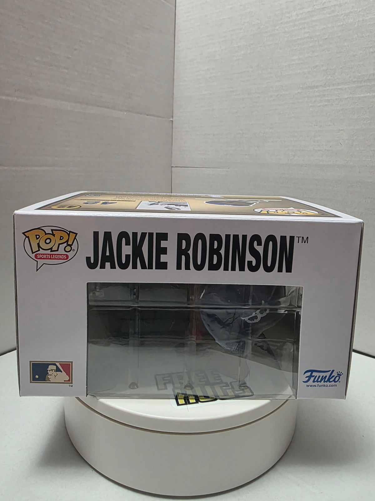 Funko Pop! Jackie Robinson #42 back panel with character illustration and Cooperstown Collection branding