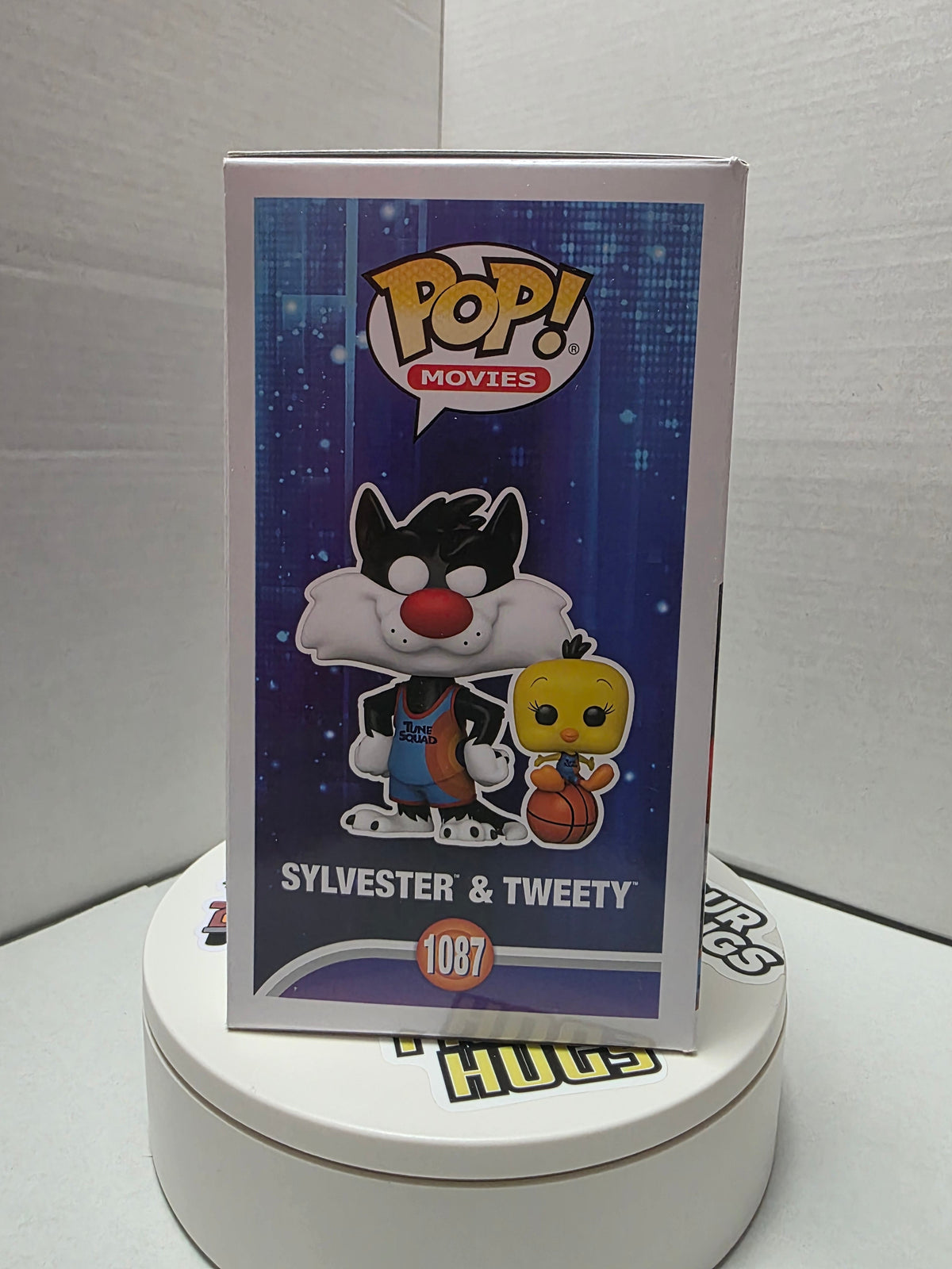 Funko Pop Space Jam Sylvester & Tweety #1087 side panel with Pop! Movies branding