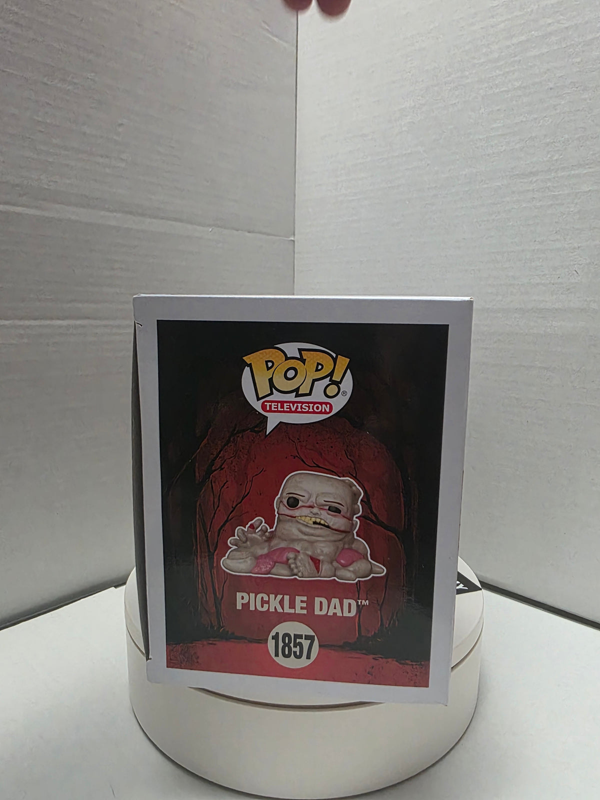 Funko Pop Welcome to Derry Pickle Dad #1857 box top with Pop Television and Pickle Dad name