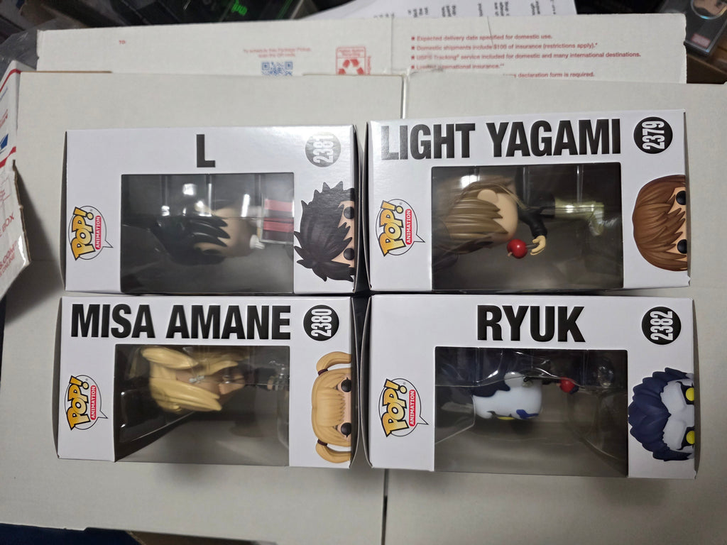 Death Note Funko Pop! Animation 4-Pack Bundle - L #2381, Light Yagami #2379, Misa Amane #2380, Ryuk #2382