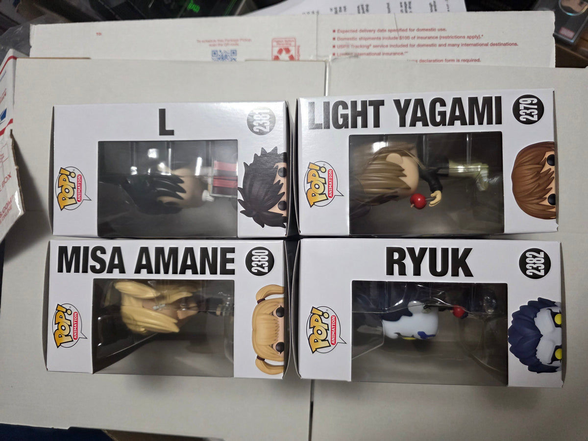 Death Note Funko Pop! Animation 4-Pack Bundle - L #2381, Light Yagami #2379, Misa Amane #2380, Ryuk #2382