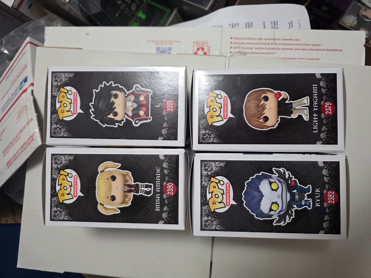 Death Note Funko Pop! Animation 4-Pack Bundle - L #2381, Light Yagami #2379, Misa Amane #2380, Ryuk #2382