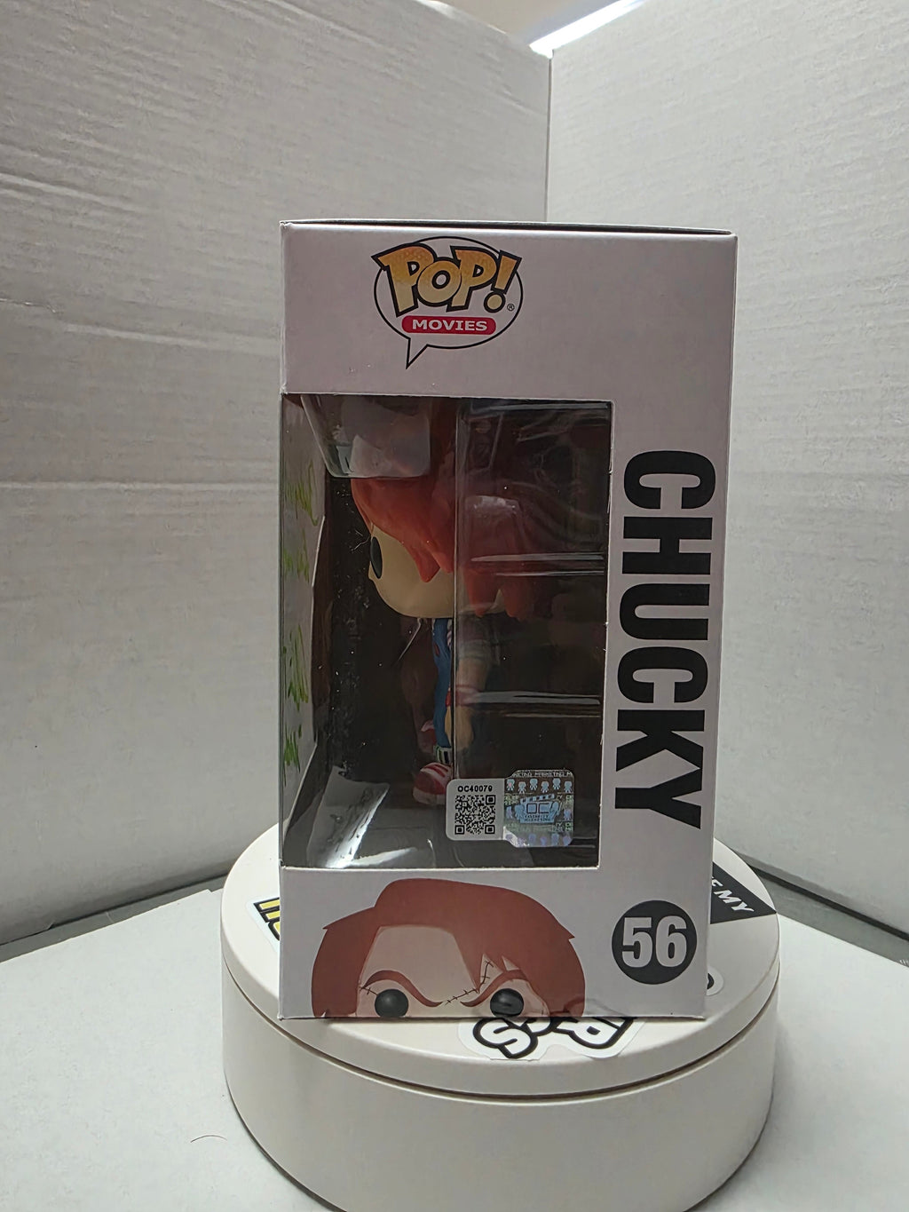 Back of Funko Pop Chucky #56 Child's Play 2 box showing number 56 and movie art