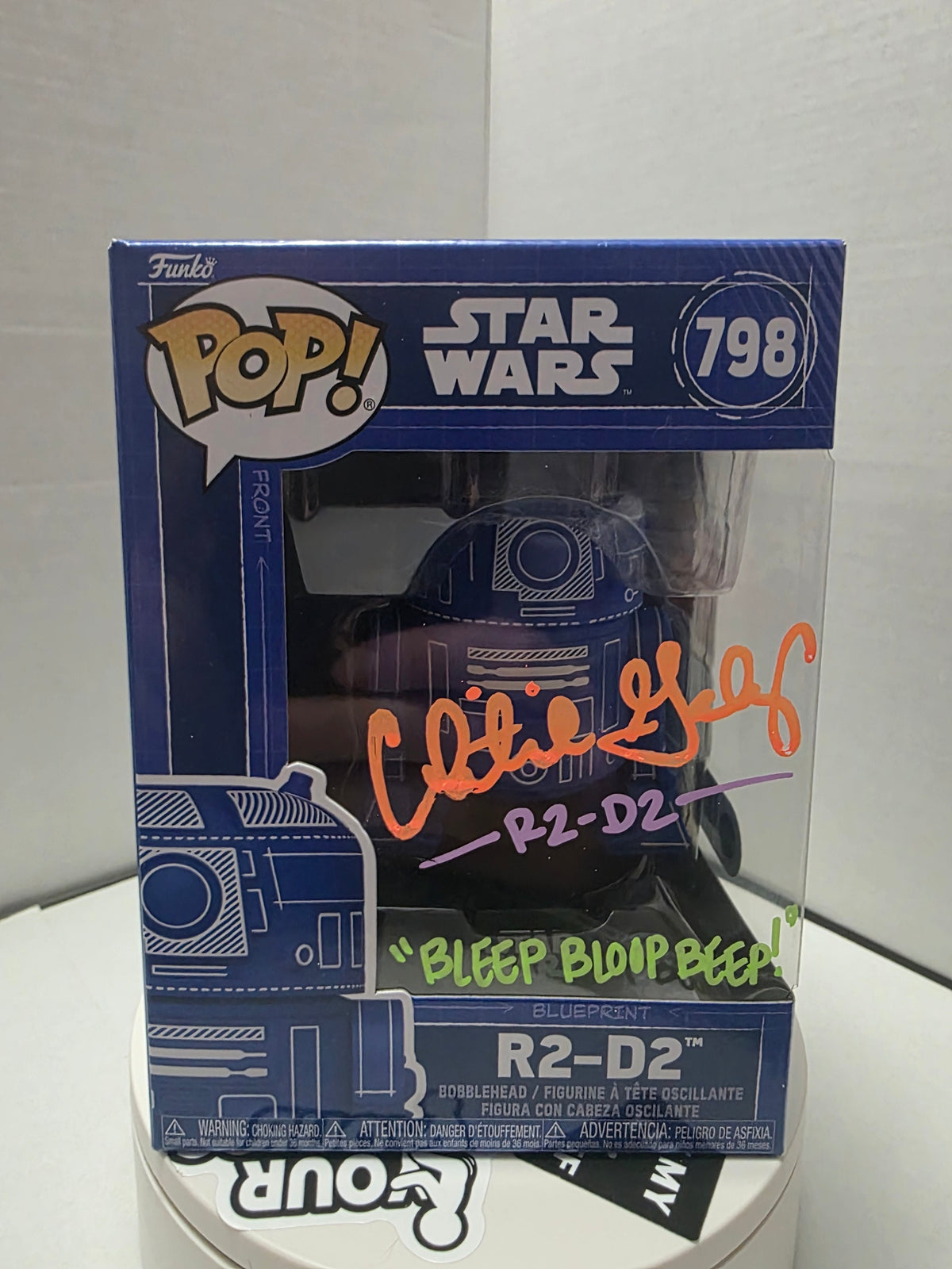 Funko Pop! Star Wars R2-D2 #798 (Blueprint) -Signed by Sam De La Rosa w/ "Bleep Bloop Beep!" Inscription – SWAU Authenticated