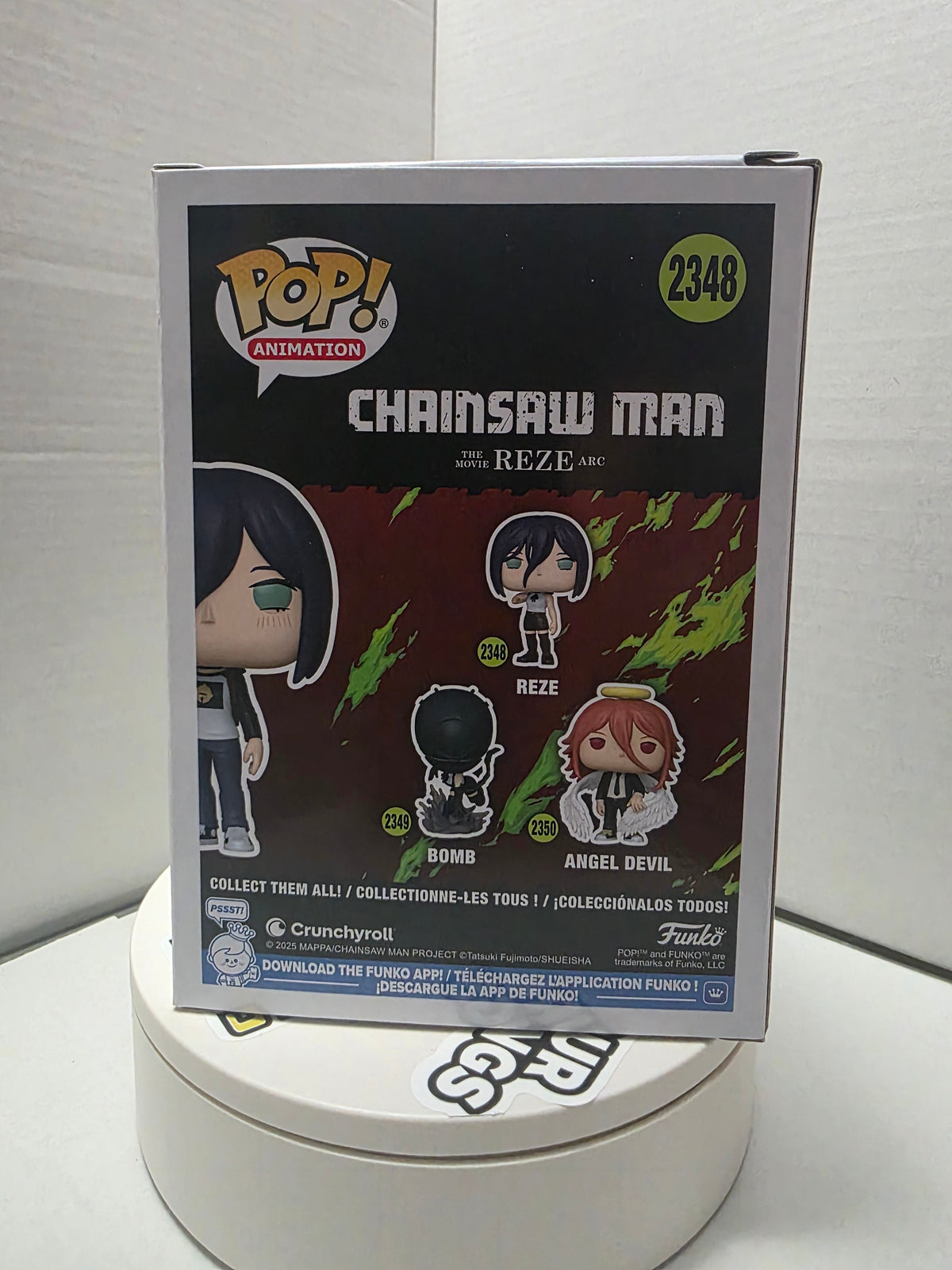 Funko Pop Chainsaw Man Reze #2348 Chase box top with Pop Animation logo and Funko branding