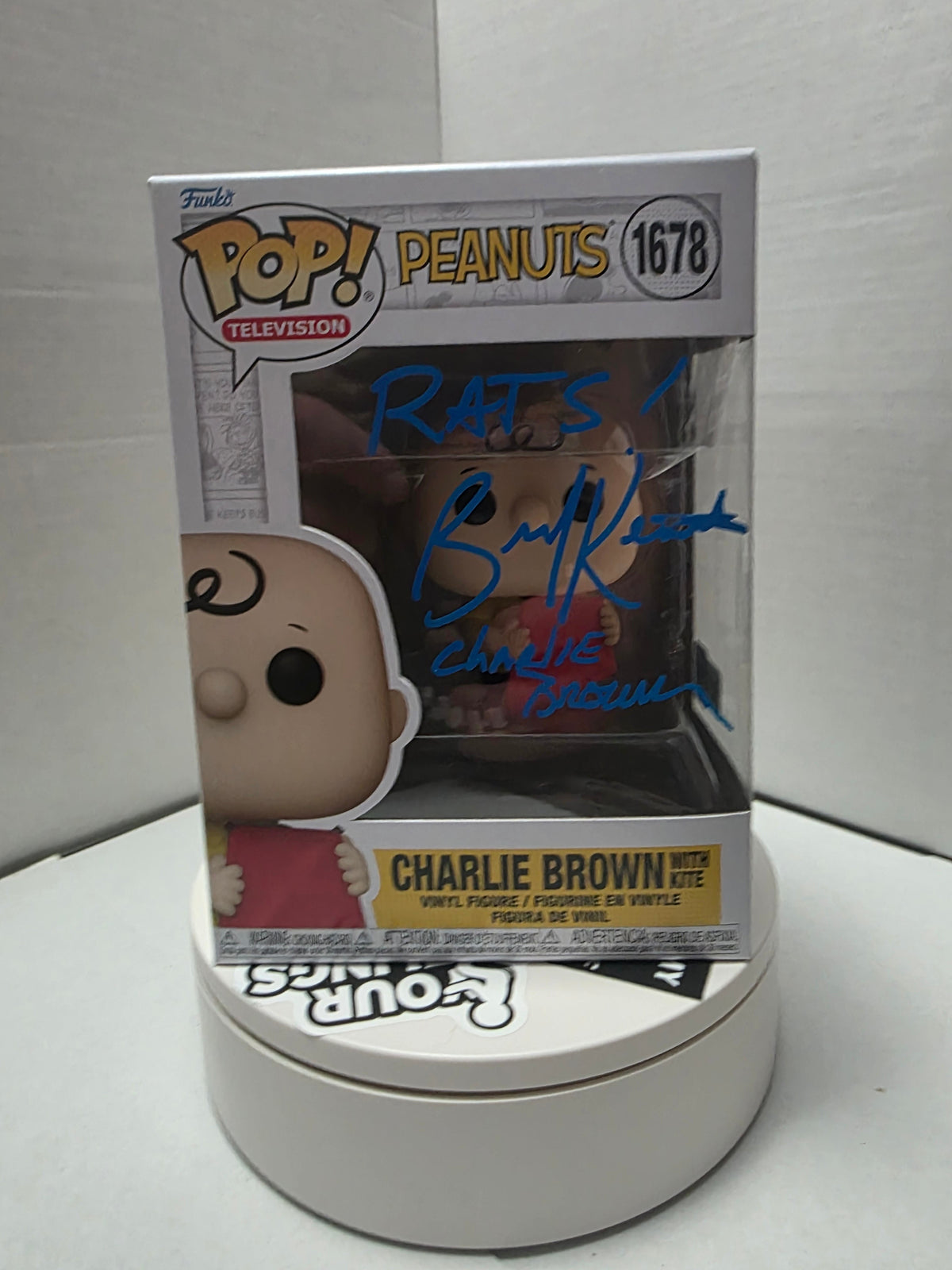 Funko Pop! Peanuts – Charlie Brown with Kite #1678 – Signed by Brad Kesten w/ "RATS!" & "Charlie Brown" Inscriptions – OCC  Authenticated