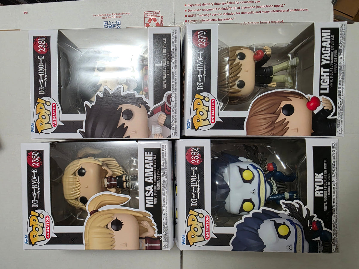 Death Note Funko Pop! Animation 4-Pack Bundle - L #2381, Light Yagami #2379, Misa Amane #2380, Ryuk #2382