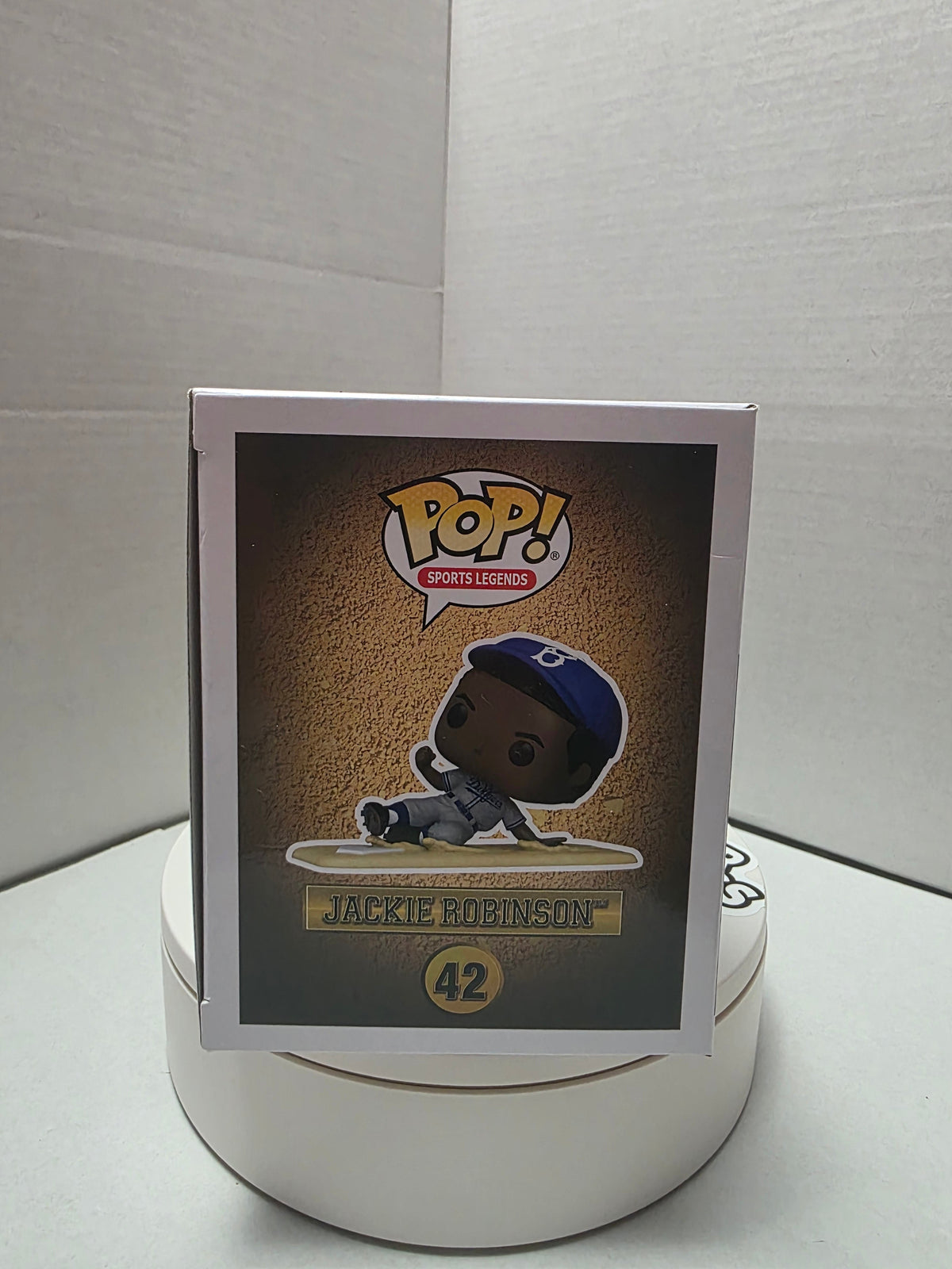 Funko Pop! Jackie Robinson #42 top of box showing Pop! Sports Legends branding